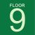 Sign, FLOOR 9, Stairwell Identifier, Photoluminescent